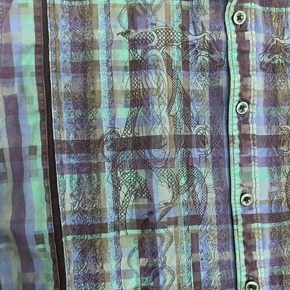 Robert Graham Dragon Embroidered Green & Blue Plaid Button Up Mens XL Shirt - Picture 11 of 11